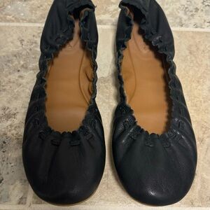 NWT See by Chloé Leather Scalloped Trim Ballet Flat Shoes Sz 39 / 9 Black